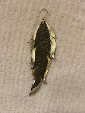 Handmade gold and green leather leaves earring